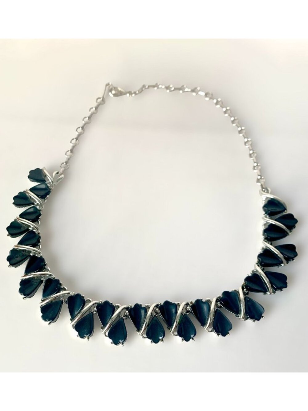 Vintage Signed Coro Choker Necklace Black Silver Tone Mid Century Modern